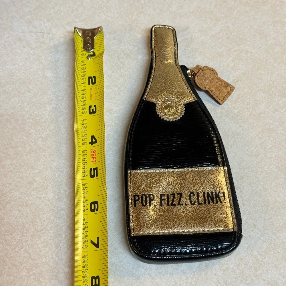 Kate Spade New York Pop Fizz Clink! Champagne Bottle Coin Purse Gold Black NWOT